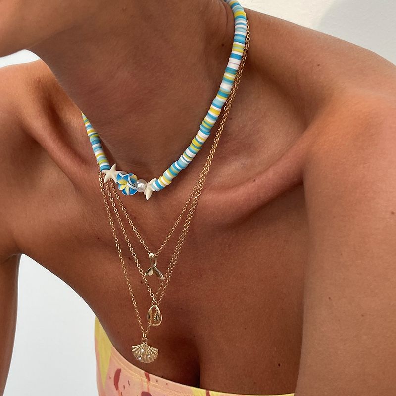 Foreign Trade Wholesale Ocean Style Necklace Scallop Shell Pendant Necklace Europe And The United States Hot Sale Coconut Tree Holiday Beaded Necklace_voghion.com