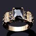 Gold Plated Black Square Gem Statement Ring With Crystal Accents, European Fashion Edgy Luxury Jewelry For Women, Bold Gift For Style Enthusiasts_voghion.com