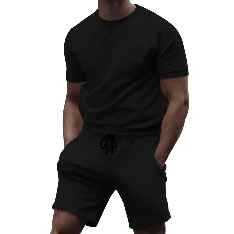 Herrenbekleidung Kurzarm Herren Casual Fashion Solid Color Zweiteiliger Trainingsanzug Trainingsanzug Herren_voghion.com