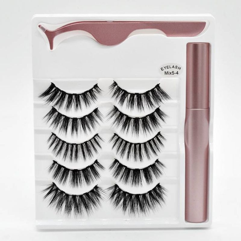 5 Paar gemischte magnetische Flüssig-Eyeliner-Set für falsche Wimpern, magnetischer Eyeliner + Pinzette + 5 gemischte magnetische Wimpern_voghion.com