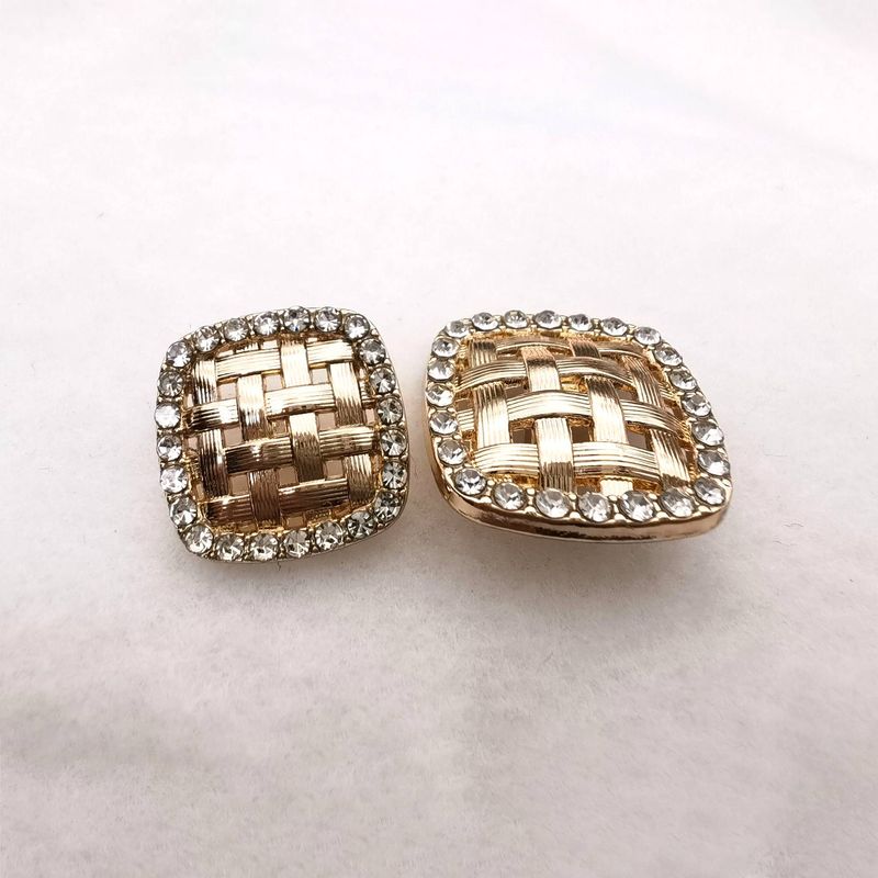 6pcs Deluxe Rhinestone Square Metal Button Cufflinks, Gold Mesh Design, Clothing Accessories, Suitable For Coats, Suits, Shirts, Jackets, Pants_voghion.com