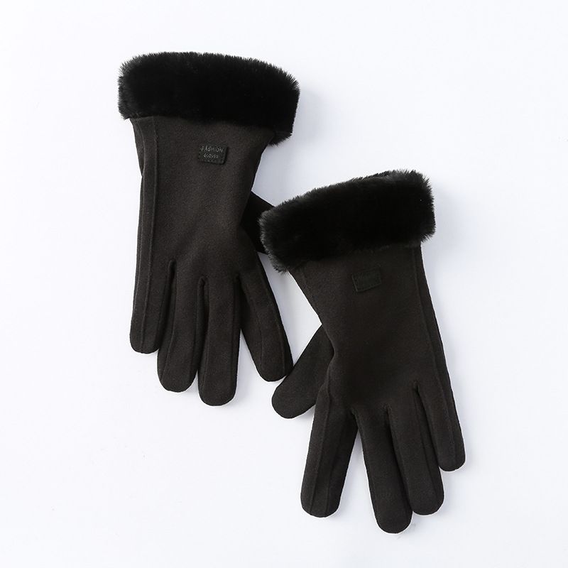 Warm gloves autumn and winter plus velvet thickened hair mouth outdoor cycling driving sports touch screen simple de velvet gloves women_voghion.com