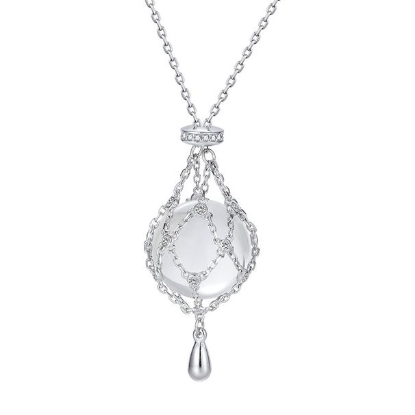 Collana tascabile in maglia d'argento puro con cristalli bianchi - Catena lunga regolabile con design di nicchia per donna | Sensazione di alta qualità_voghion.com