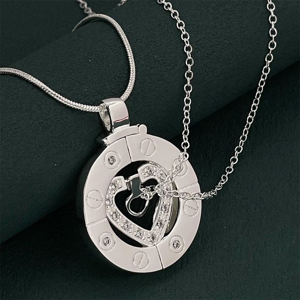 Collana con ciondolo elegante da donna in argento 925 placcato in scala verso il paradiso per coppie, lunghezza della catena 46 cm e 60 cm, design geometrico minimalista_voghion.com