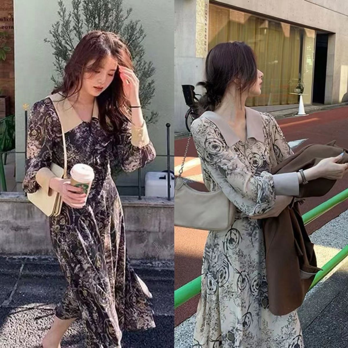 20 With Solid Color Collar Long Sleeve Dress_voghion.com