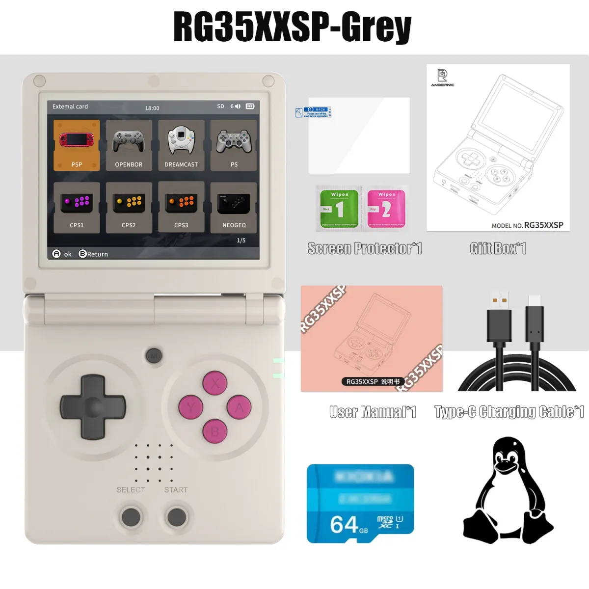 ANBERNIC NEUES RG35XXSP Flip-Handheld-Spiel 3,5 Zoll IPS Clamshell-Videospielkonsole 64-Bit-Linux-System 64G Online-Spiel_voghion.com