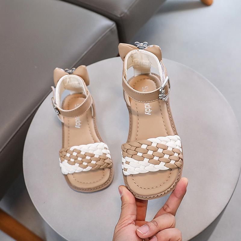 Mädchen Sandalen Kinder Gewebte Sandalen Sommer Neue Mädchen Modische Schleife Weiche Unterseite Prinzessin Römische Sandalen_voghion.com