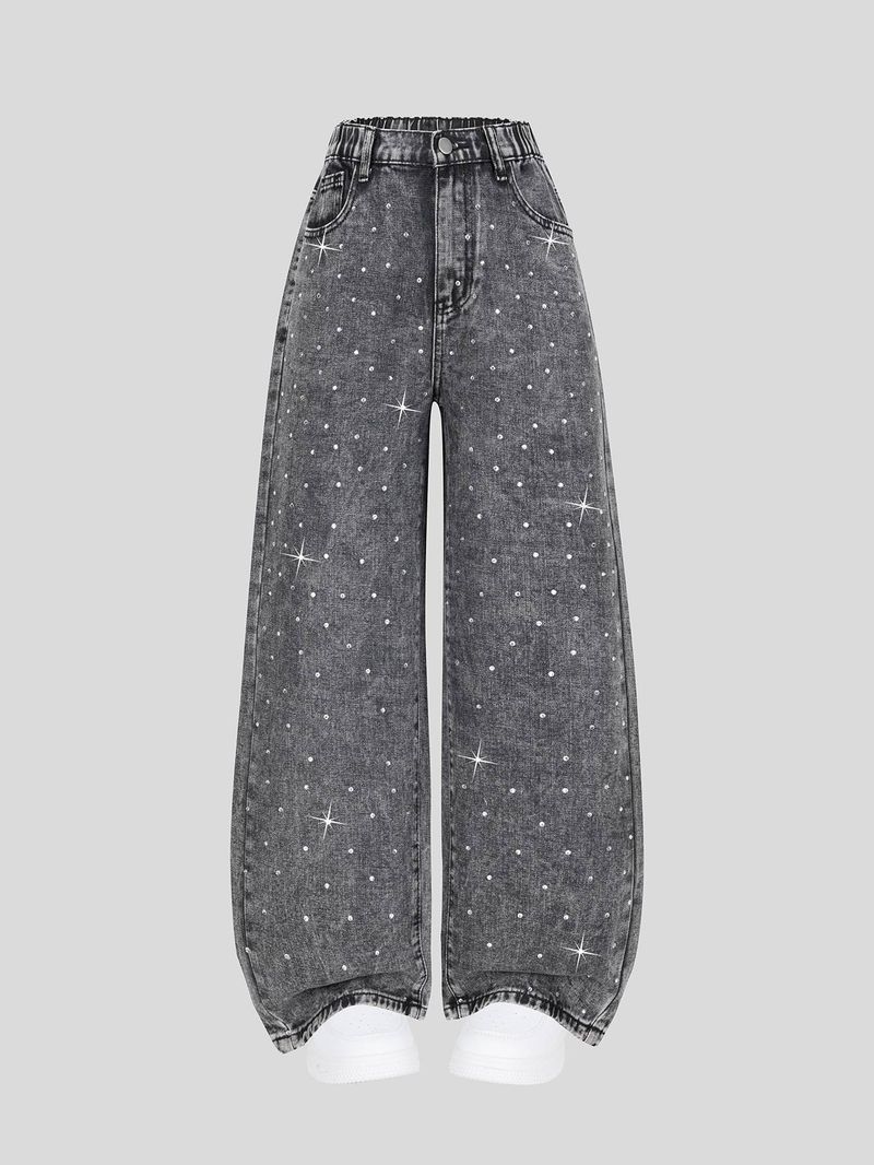 Mother & Kids Fashion Casual Simple Versatile Loose Wide-leg Version Suitable For Daily Outing College Casual Washed Denim Trousers_voghion.com