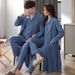 Paar-Pyjamas für Damen im Frühjahr und Herbst aus reiner Baumwolle mit langen Ärmeln, Herbst-Nachthemd für Herren, große Größe, Bademantel, dreiteiliger Anzug für Zuhause_voghion.com