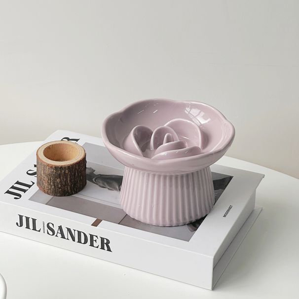 Pet Slow Feeder Anti-Spill Protects Spine Elevated Cat Food Ceramic Bowl_voghion.com