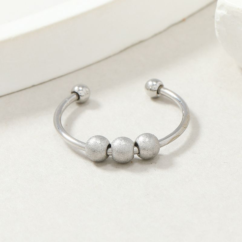 Edelstahlschmuck Anti-Angst und Stress Mobile Matt Drei runde Perlen Titanstahl offener Ring_voghion.com