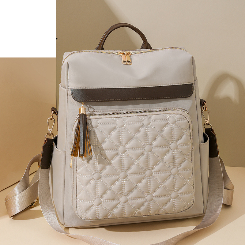 Women's Backpack Diamond Check Embroidered Thread Women's Backpack Large Capacity Waterproof Travel Backpack_voghion.com