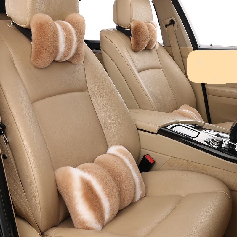 Otomobiller ve Motosikletler tavşan kürkü kısa peluş dikey çizgili desen üç parçalı set araba koltuk minderleri kış sıcak tavşan kürkü koltuk minderleri_voghion.com