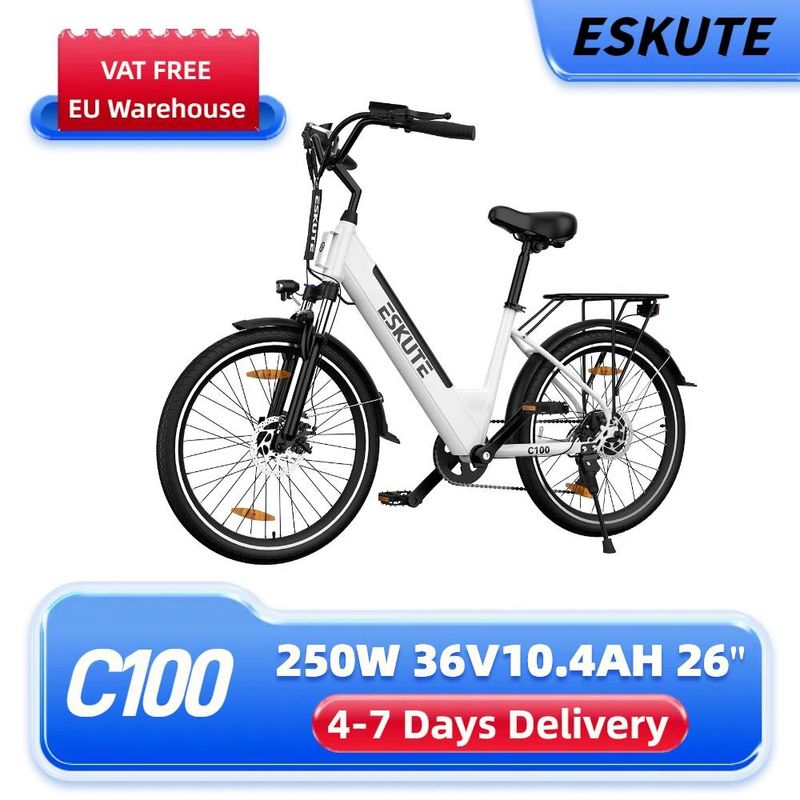 ESKUTE C100 elektriskais velosipēds 26 collu e-bike 250 W 36 V 10,4 Ah akumulators_voghion.com
