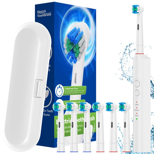 Smart Electric Toothbrush With 6 Brush Heads, Travel Case, 3 Modes And 2 Min Timer, Rechargeable Power Toothbrushes Compatible With Oral B Brush Head_voghion.com