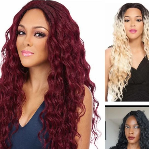 syntetisk peruk för kvinnors medeldelad lång rull fluffig majs Perm kemisk fiber hög temperatur silke full_voghion.com