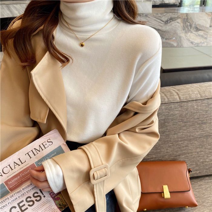 Women's High Neck Stacked Layered Turtleneck T-Shirt Long Sleeve Thermal Fleece Lined Slim Fit Casual Top For Autumn Winter_voghion.com