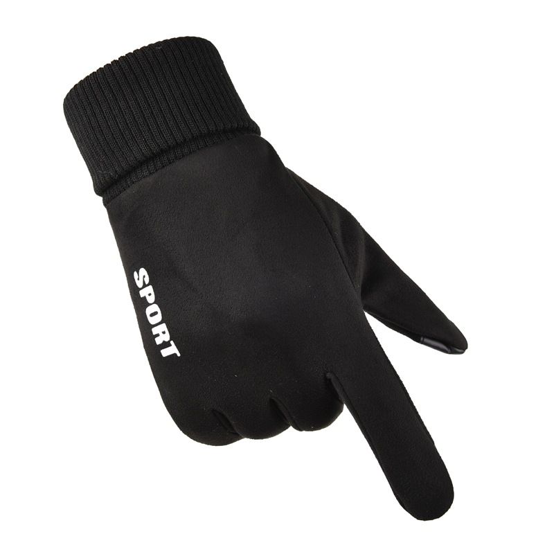 Suede Gloves Men's Autumn And Winter Outdoor Windproof Plus Velvet Warm And Long Lock Temperature Half-finger Dew Two-finger Riding Gloves_voghion.com