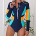 Women's Clothing One Piece Swimsuit Women's Long Sleeved Solid Color Stitching Swimsuit_voghion.com
