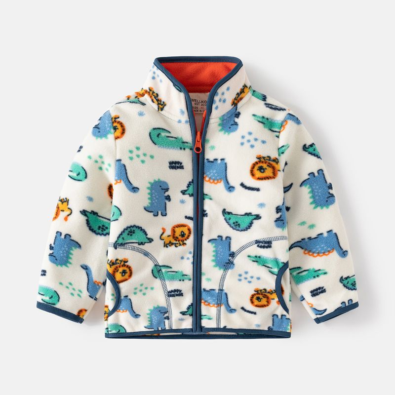 XUANMU Boys Girls Padded Jacket Outside Cartoon Dinosaur Toddler Zipper Standing Collar Jacket XB093_voghion.com