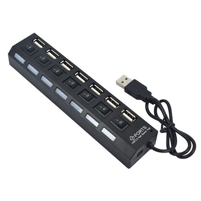 USB 2.0 Hub - Port 7- Switch - Black_voghion.com