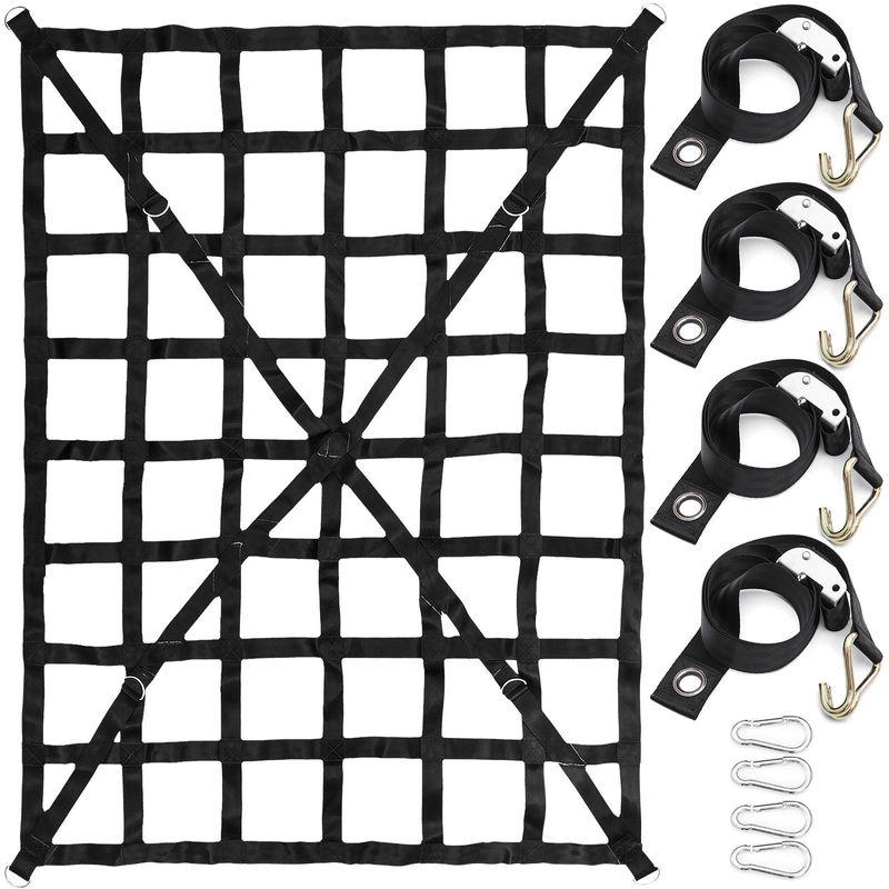 VEVOR Cargo Net, 4.2' X 5.5' Cargo Net For Pickup Truck Bed, Heavy Duty Cargo Nets With Cam Buckles & S-Hooks & Cross Strap, Truck Bed Cargo Net For Trailer SUV Roof Rack (50" X 66")_voghion.com