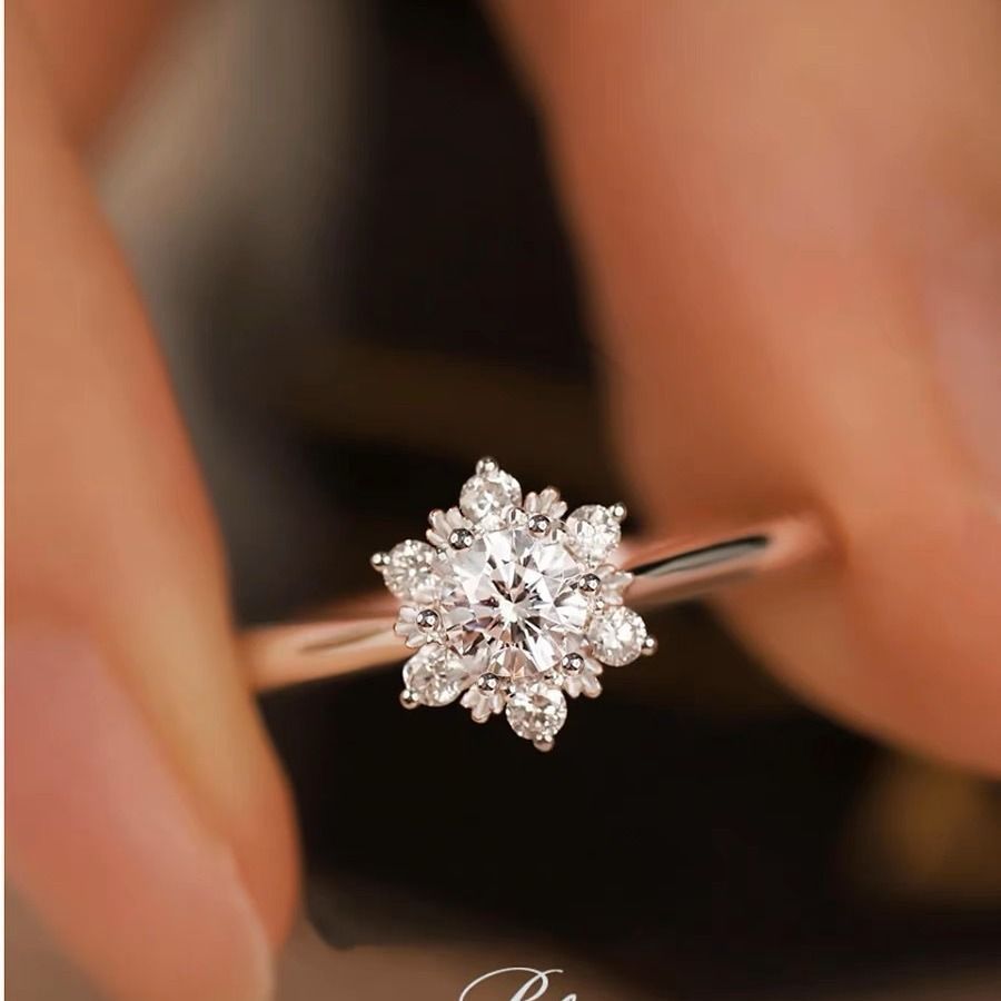 Simulated Snowflake Moissanite Diamond For Women Unique Design Fashion Gift Wedding Ring Adjustable_voghion.com