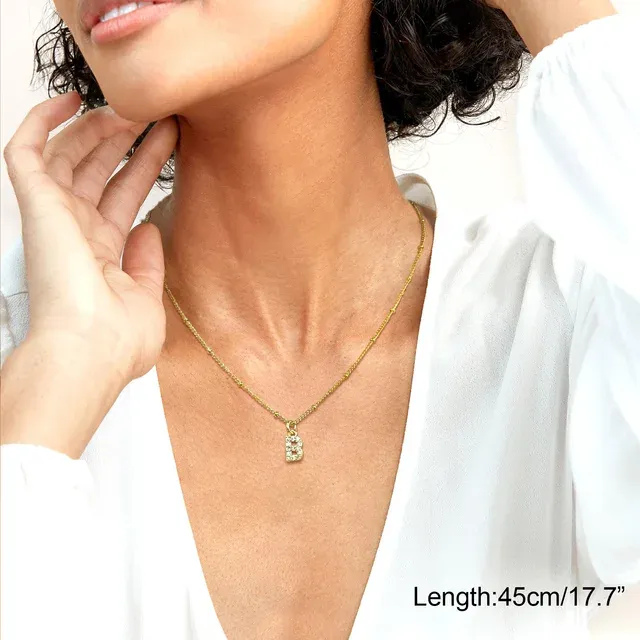 Collana con iniziale minuscola da donna Vnox A-Z, piccola collana girocollo con lettera scintillante, collare a strati in acciaio inossidabile color oro_voghion.com