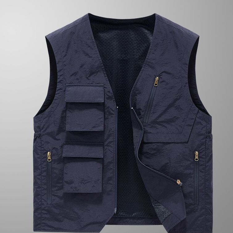 Men's work baggy vest sleeveless multi-pocket clip men's photography jacket_voghion.com