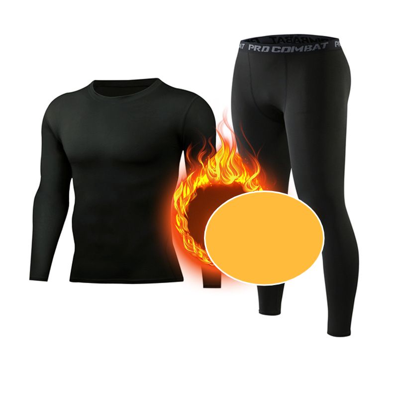 Men's clothing Fitness clothes for men autumn and winter plus fleece running long sleeve set gym quick drying_voghion.com