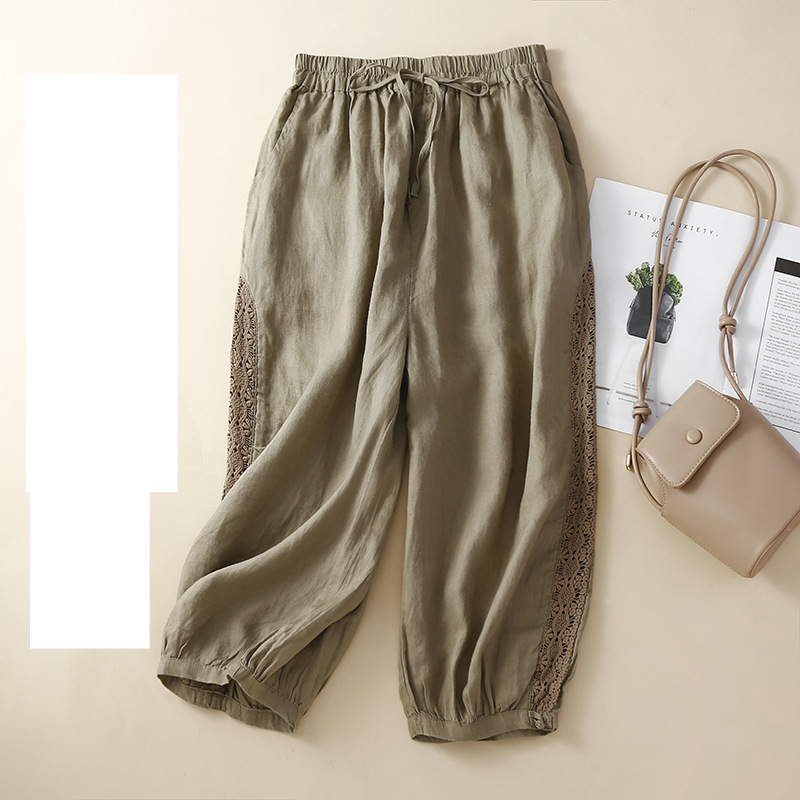 Vêtements pour femmes Pantalon capri patchwork à lacets et taille élastique pour femme_voghion.com