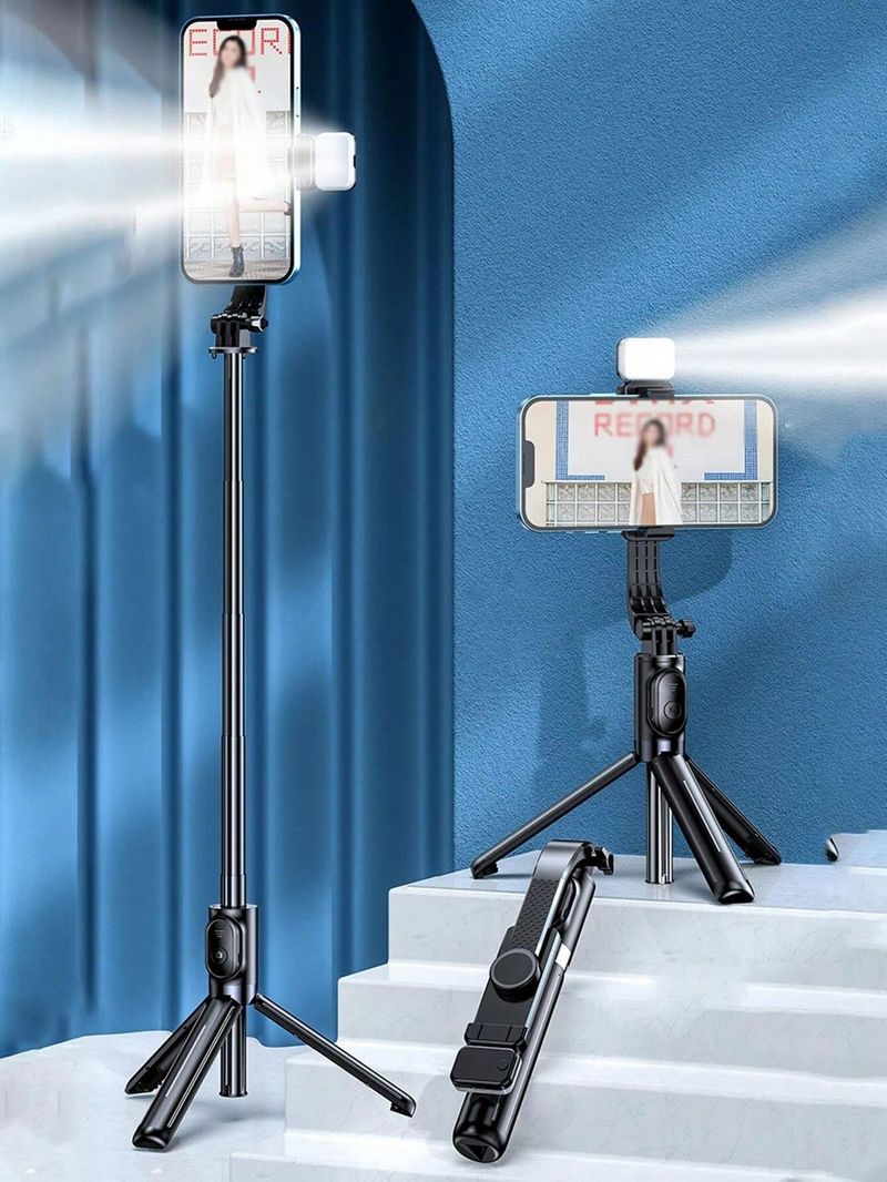 Selfie Stick Phone Tripod With 1 LED Light, 53 Inch Extendable Selfie Stick 135cm Tripod, Compatible With IPhone 14/13/12111/XR/Galaxy Note_voghion.com