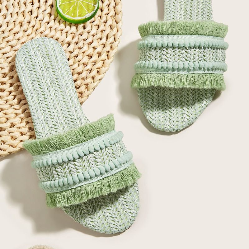 Große Größe Hausschuhe 2023 Sommer Neue Flache Quaste Tunika Frauen Sandalen_voghion.com