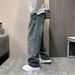 Jeans mit elastischer Taille für Herren, locker, weit, Herbst/Winter, neue Studentenhose mit geradem Bein, lange Hose_voghion.com