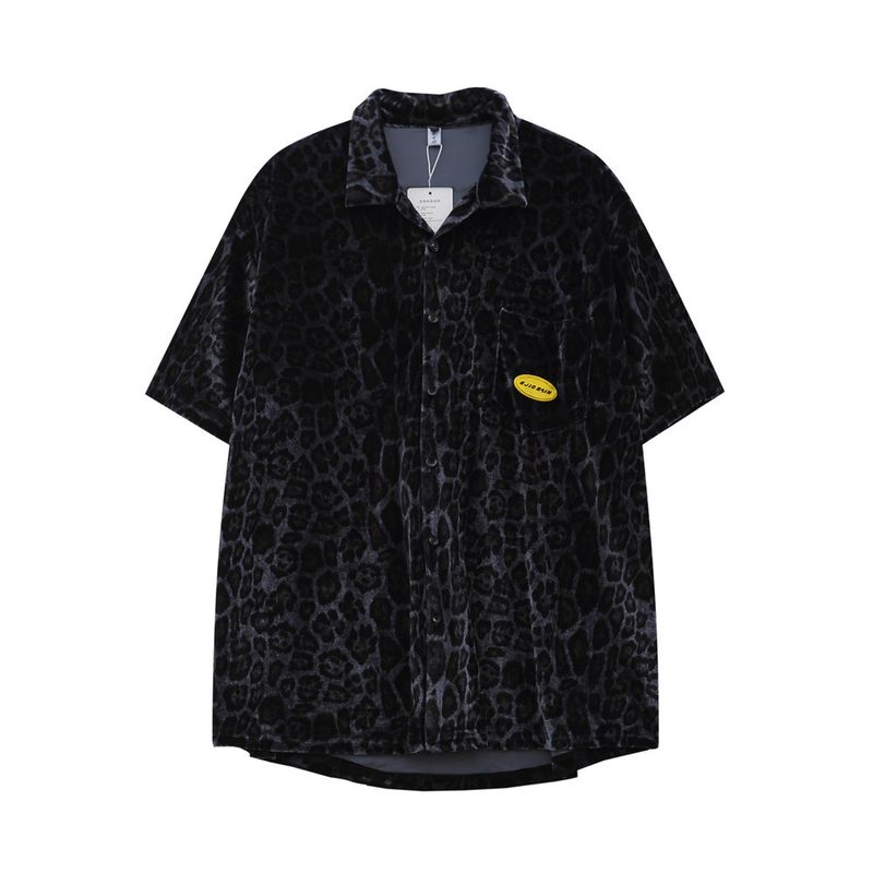 men's clothing trendy brand leopard print velvet leisure suit men's bf lazy style trend loose shirt shorts two-piece suit_voghion.com
