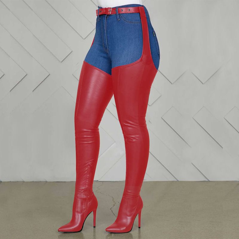 Women's Shoes sexy over the knee boots pointed high stiletto belt buckle side zipper women's boots_voghion.com
