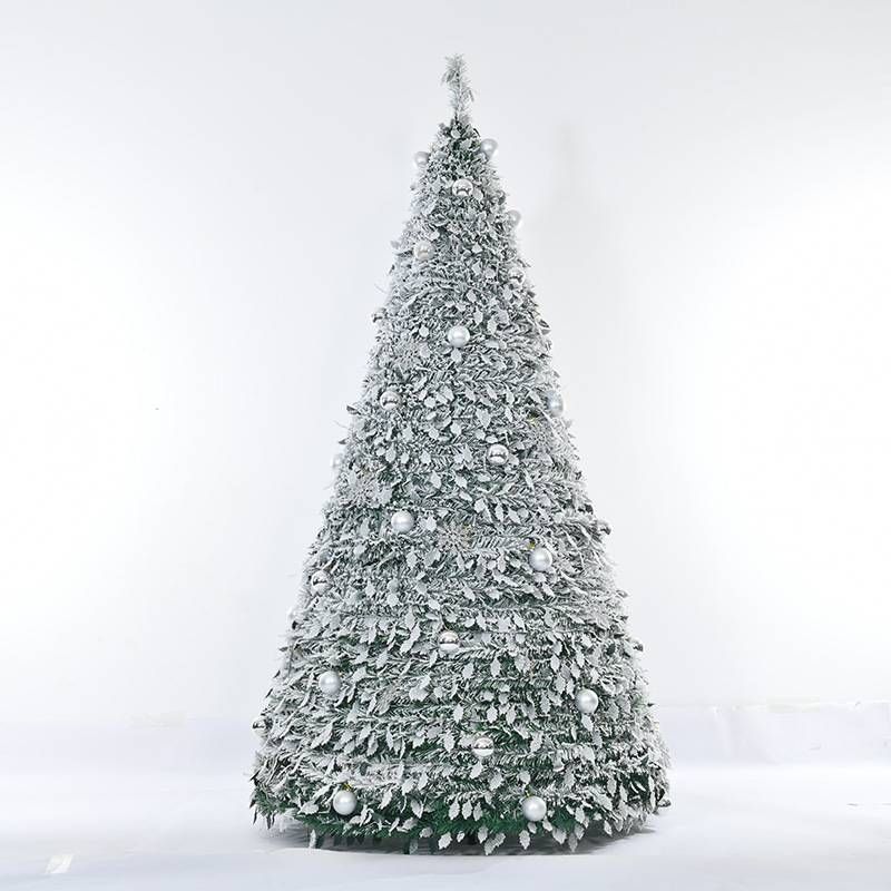Christmas retractable flocking falling snow pagoda Christmas tree with lights round folding Christmas ornaments tree_voghion.com