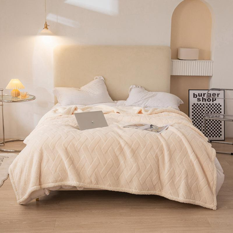Minimalistische doppellagige Taf-Fleecedecke, wendbarer Sherpa-Überwurf mit dezentem Muster, weiche Allzweckdecke für Sofa, Nickerchen, Schulterwickel_voghion.com