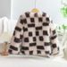Manteau d'hiver en fausse fourrure pelucheuse pour enfants - Veste chaude et élégante à carreaux colorés pour filles, douce et confortable, à carreaux marron, 90-160 cm_voghion.com