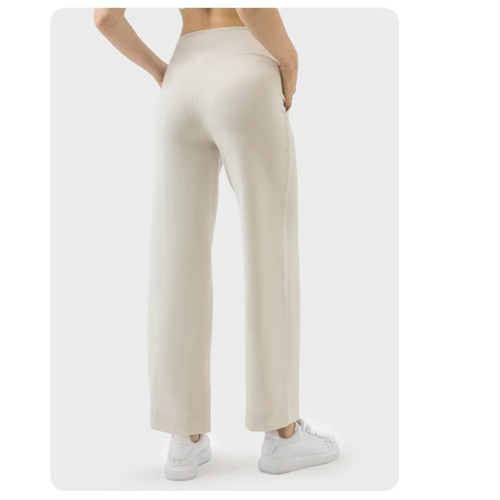 New Evrlue Double 6 Zero Sense Wide Leg Large Pocket Fitness Yoga Women Sports Casual Long Pants DL336_voghion.com