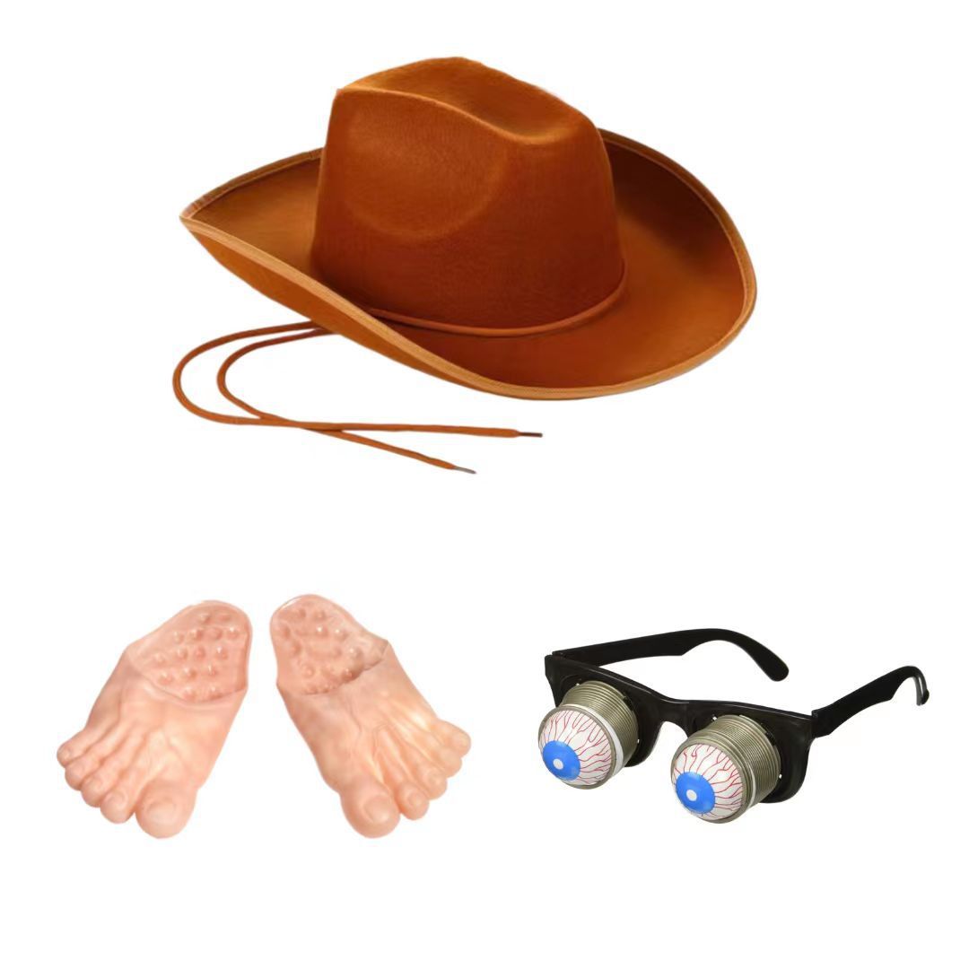 Divertente set di cappelli da cowboy western - Accessori per costumi con rifiniture multicolori per il pesce d'aprile e feste_voghion.com