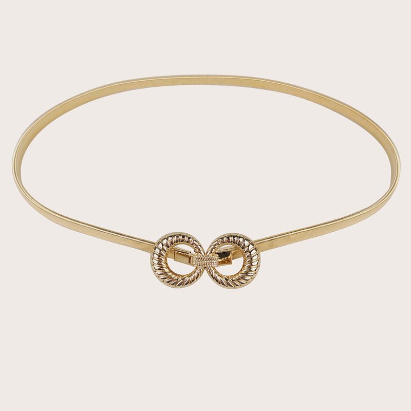 Women's Metal Double Ring Buckle Spring Elastic Chain For Dresses Coats, Simple And Elegant Waist Decoration_voghion.com