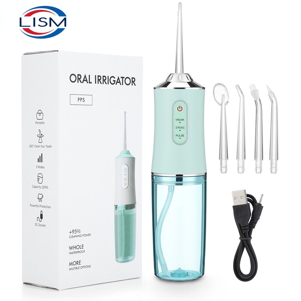 Oral Irrigator Portable Dental Water Flosser USB Rechargeable Water Jet Floss Tooth Pick 4 Jet Tip 220ml 3 Modes IPX7 1400rpm_voghion.com