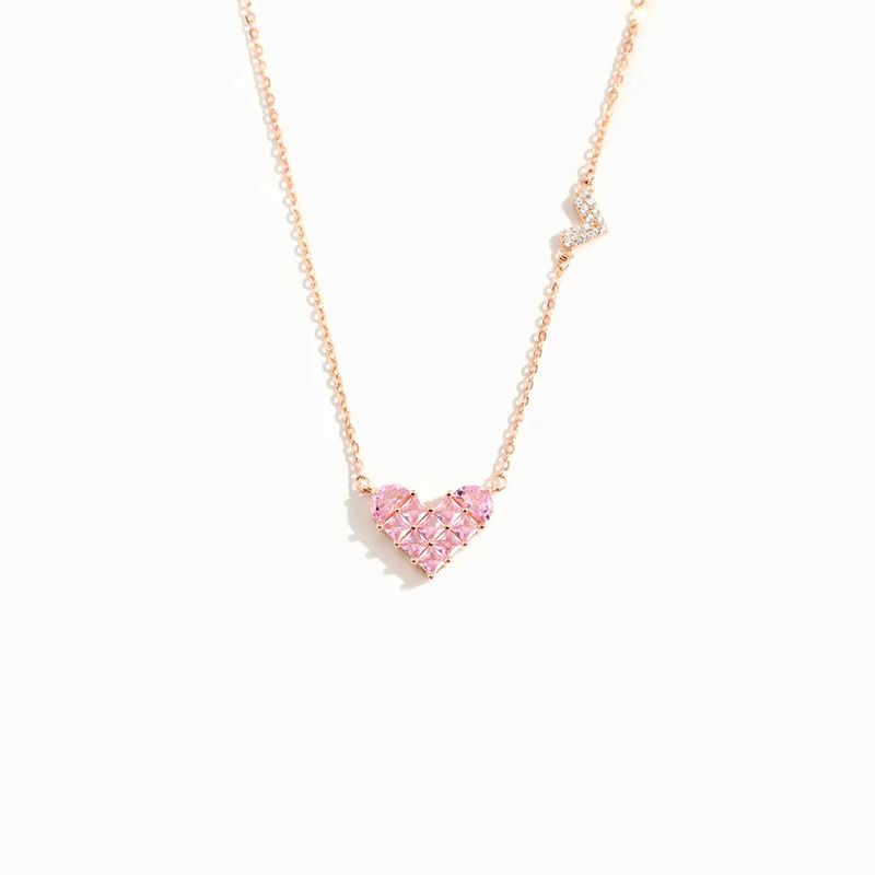 Collana in argento sterling S925 per donna, piccola catena elegante con clavicola quadrata con diamanti rosa, dolce e fresca_voghion.com