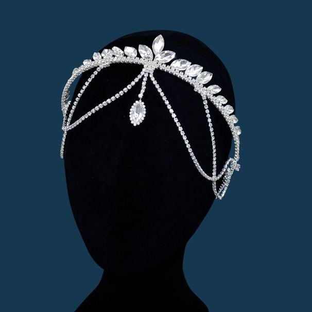 Kvinders smykkesæt Mode brude pandebånd hovedbeklædning kvast hængende rhinsten pandekæde krone hår tilbehør Hårbånd hår krone_voghion.com