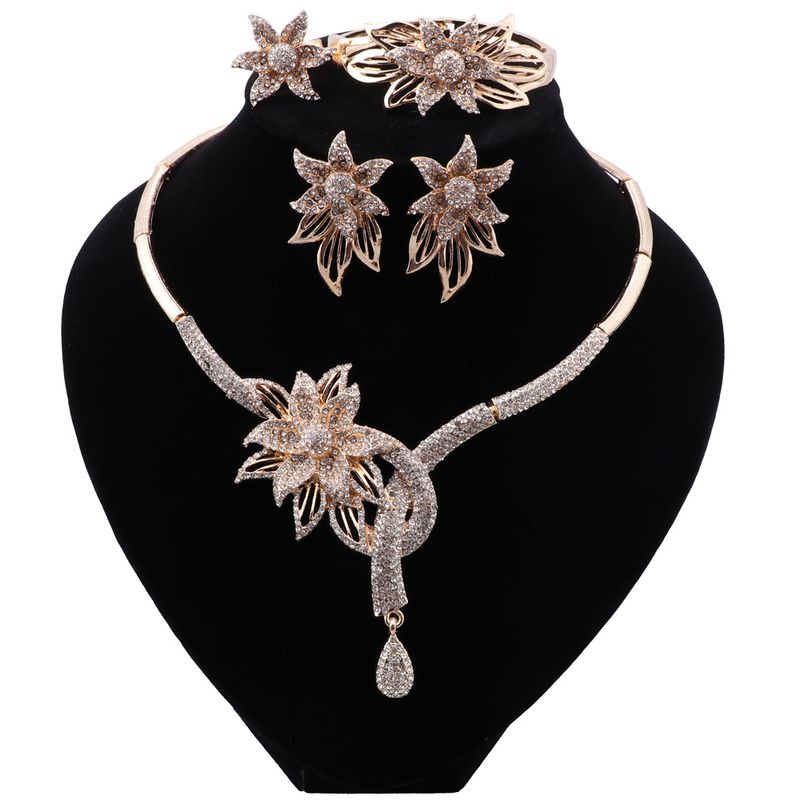 Dubai Crystal Flower Gold Color Jewelry Set Women Earrings Necklace Bracelet Ring Sets For Italian Wedding Party Gift_voghion.com
