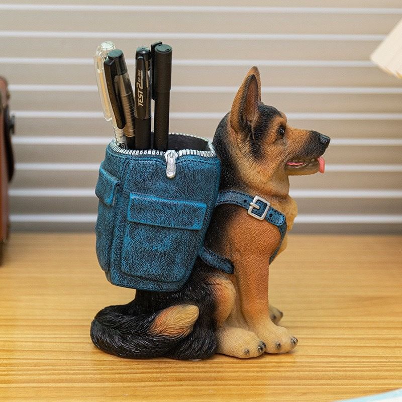 Cute creative German shepherd pen holder office desktop fashion stationery storage resin crafts puppy_voghion.com