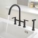 Modern Double Handle 4 Holes Deck Mount Bridge Kitchen Faucet With Side Sprayer Sink Faucet 360 Swivel Spout In Black_voghion.com