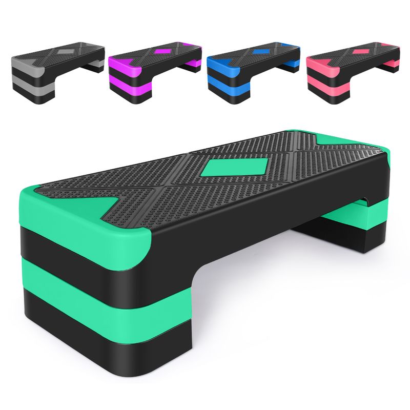 Adjustable Aerobic Exercise Step Platform, 68.5cm/27" Step Deck with 10cm/4", 15cm/6", 20cm/8" Height Risers for Workout and Fitness (Green)_voghion.com