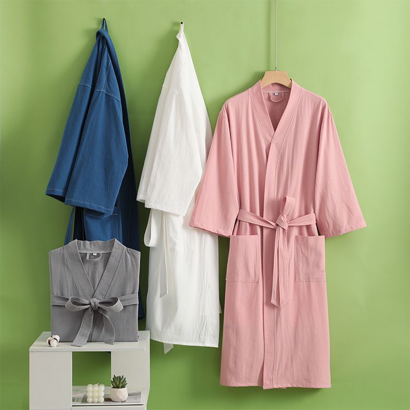 Spring And Summer Thin Bathrobe Pure Cotton Hotel Bathrobe Men And Women Adult Robe Cotton Linen Homestay Bath Pajamas Absorb Water Well_voghion.com